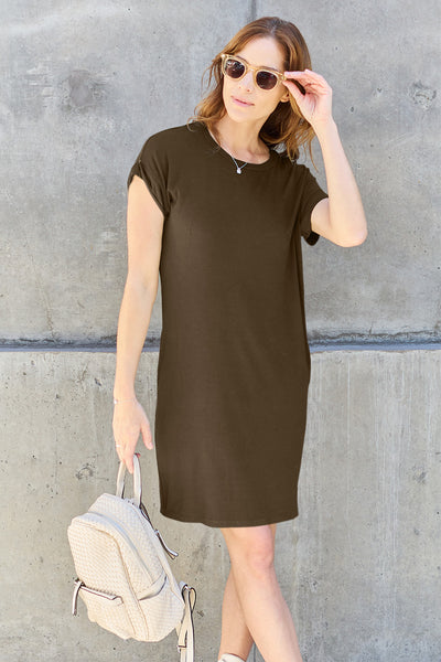 Basic Bae Full Size Round Neck Short Sleeve Dress with Pockets Trendsi OMDEL.COM