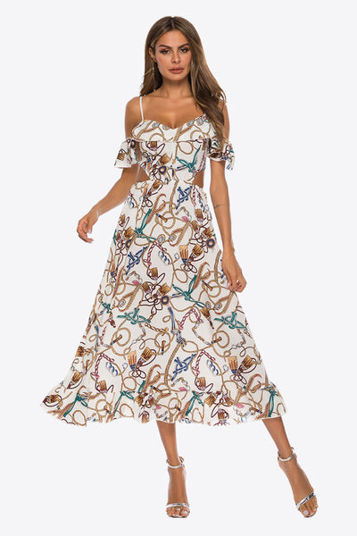 Printed Cutout Cold-Shoulder Dress Trendsi OMDEL.COM