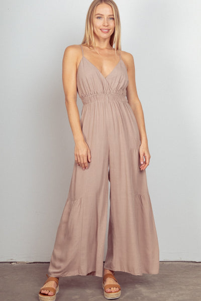 VERY J Sleeveless Ruched Wide Leg Jumpsuit - OMDEL.COM