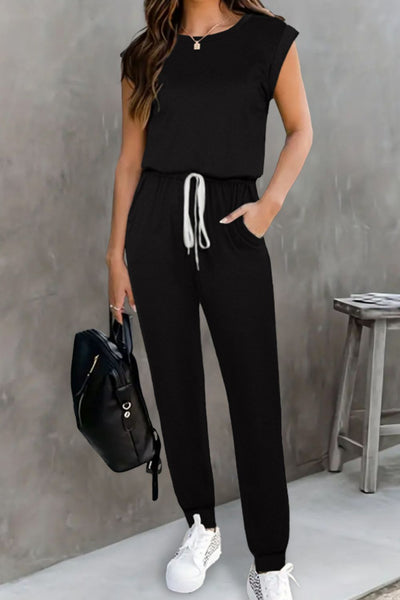 Drawstring Round Neck Sleeveless Jumpsuit Trendsi OMDEL.COM