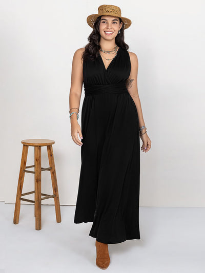 Plus Size V-Neck Wide Leg Jumpsuit - OMDEL.COM