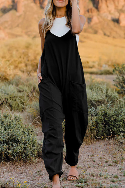 Double Take Full Size V-Neck Sleeveless Jumpsuit with Pockets Trendsi OMDEL.COM