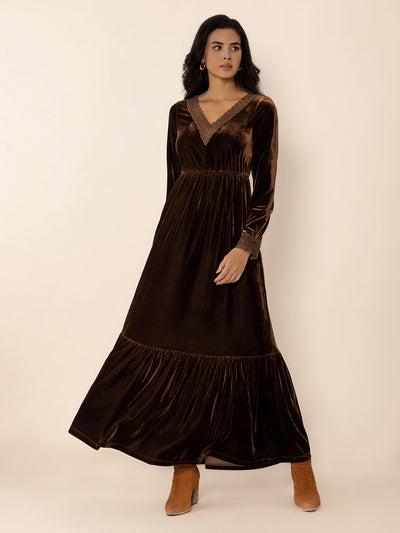 Lace Detail V-Neck Long Sleeve Maxi Dress Trendsi OMDEL.COM