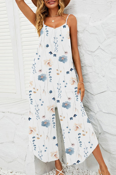 Shiny Printed Scoop Neck Wide Leg Jumpsuit Trendsi OMDEL.COM