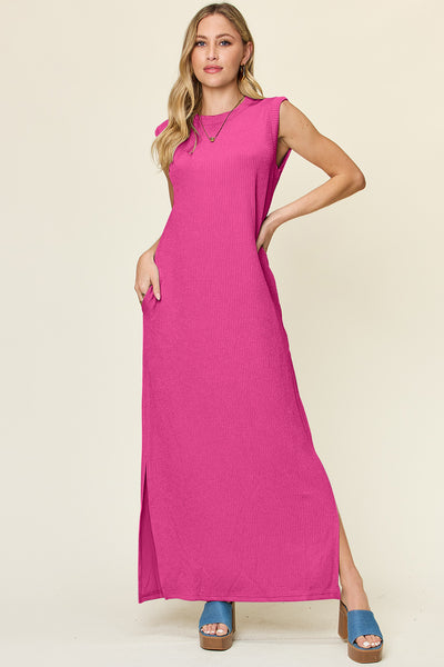 Double Take Full Size Texture Mock Neck Sleeveless Maxi Dress Trendsi OMDEL.COM