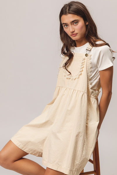 BiBi Back Patch Pocket Lace Trim Rompers Trendsi OMDEL.COM