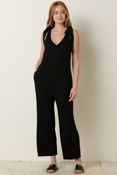 Mittoshop Rib Knit V-Neck Cross Back Jumpsuit - OMDEL.COM