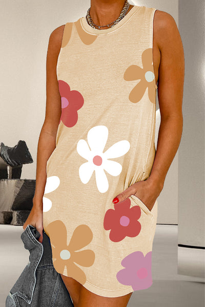 Pocketed Printed Round Neck Tank Dress Trendsi OMDEL.COM