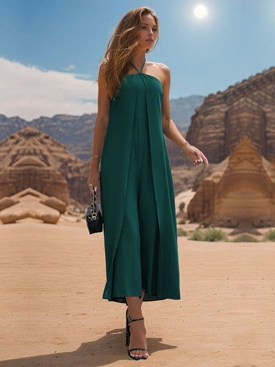 Perfee Layered Halter Neck Wide Leg Jumpsuit Trendsi OMDEL.COM