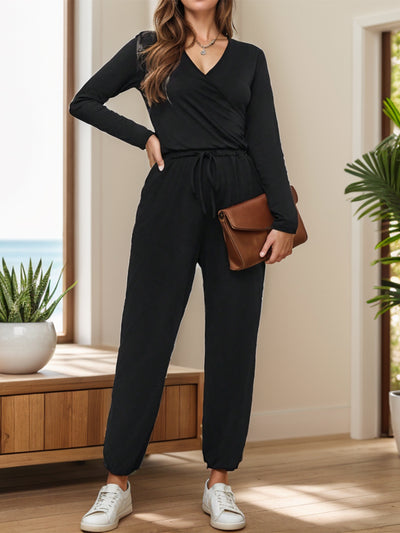 Surplice Tie Waist Long Sleeve Jumpsuit Trendsi OMDEL.COM