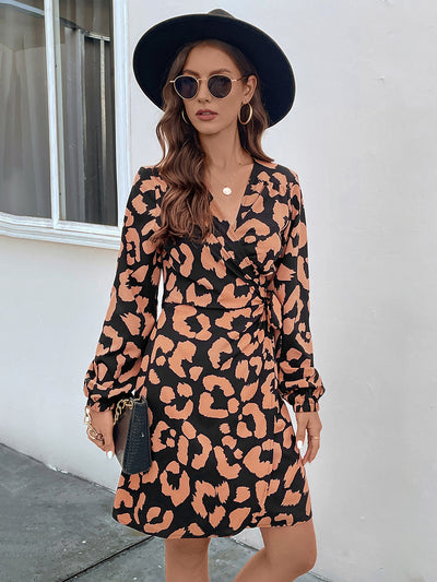 Perfee Printed Surplice Long Sleeve Dress Trendsi OMDEL.COM