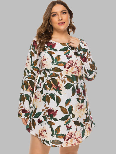 Full Size Floral Long Sleeve Mini Dress Trendsi OMDEL.COM