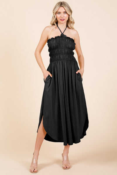 Culture Code Tie Back Shirring Dress with Pockets Trendsi OMDEL.COM