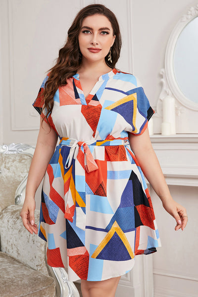 Honey Plus Size Notched Neck Tie Waist Dress Trendsi OMDEL.COM