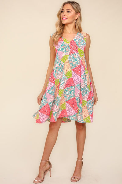 Haptics Full Size Babydoll Floral Patchwork Dress with Side Pockets Trendsi OMDEL.COM