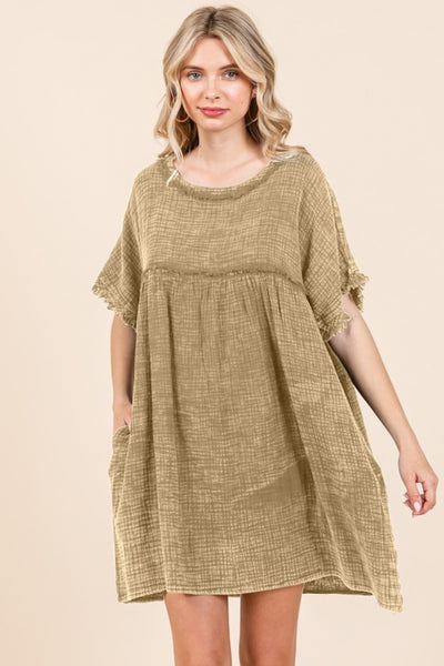 Culture Code Full Size Short Sleeve Babydoll Texture Dress with Pockets Trendsi OMDEL.COM