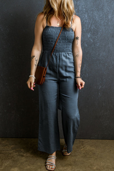 Tied Smocked Wide Leg Jumpsuit Trendsi OMDEL.COM