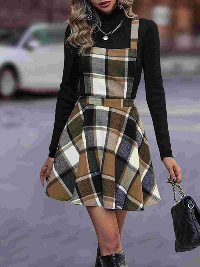 Crisscross Plaid Wide Strap Overall Dress Trendsi OMDEL.COM