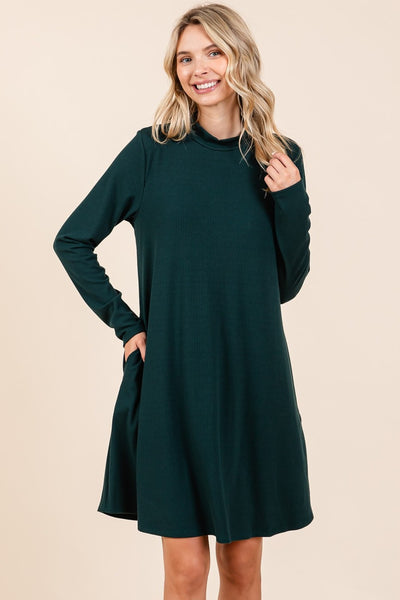 Mittoshop Mock Neck Long Sleeve Dress with Pockets Trendsi OMDEL.COM