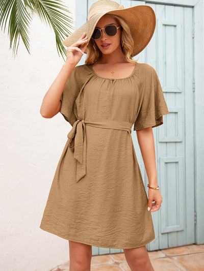 Ivy Lane Tie Waist Flutter Sleeve Mini Dress Trendsi OMDEL.COM