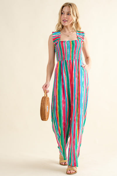 And The Why Full Size Striped Smocked Sleeveless Jumpsuit Trendsi OMDEL.COM