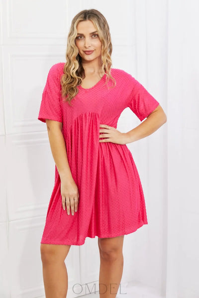 BOMBOM Another Day Swiss Dot Casual Dress in Fuchsia Trendsi OMDEL.COM