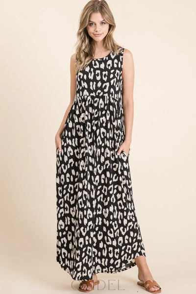 BOMBOM Leopard Maxi Dress with Pockets Trendsi OMDEL.COM