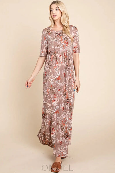 BOMBOM Printed Shirred Maxi Dress Trendsi OMDEL.COM