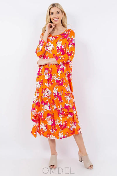 Celeste Full Size Pick-Up Hem Asymmetric Floral Midi Dress Trendsi OMDEL.COM