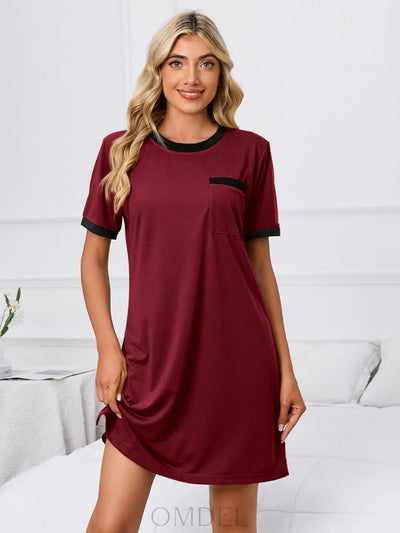 Contrast Trim Round Neck Mini Dress Trendsi OMDEL.COM