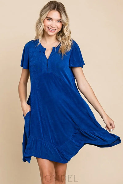 Culture Code Full Size Short Sleeve Ruffled Asymmetric Hem Dress Trendsi OMDEL.COM