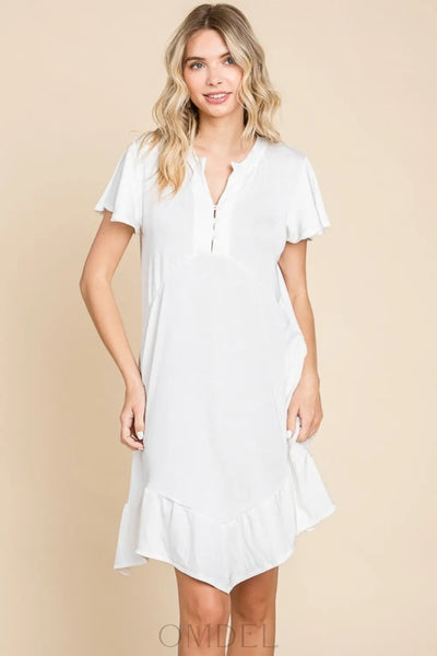 Culture Code Full Size Short Sleeve Ruffled Asymmetric Hem Dress Trendsi OMDEL.COM