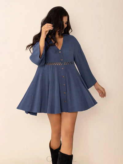 Cutout Johnny Collar Long Sleeve Mini Dress Trendsi OMDEL.COM