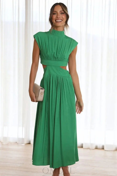 Cutout Mock Neck Sleeveless Ruched Dress Trendsi OMDEL.COM