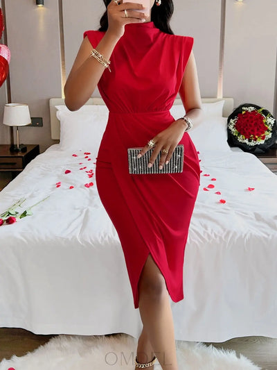 Cutout Slit Mock Neck Sleeveless Dress Trendsi OMDEL.COM