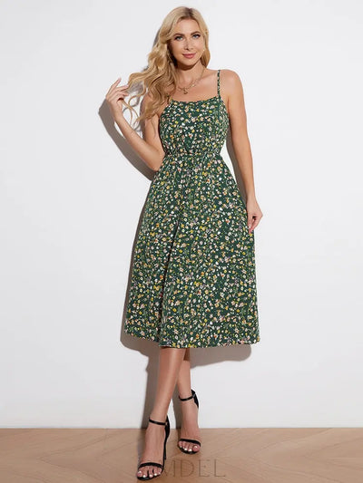 Ditsy Floral Tied Spaghetti Strap Dress Trendsi OMDEL.COM