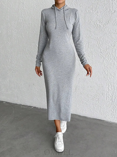 Drawstring Long Sleeve Hooded Midi Dress Trendsi OMDEL.COM