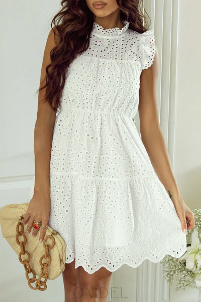 Eyelet Ruffled Cap Sleeve Mini Dress Trendsi OMDEL.COM