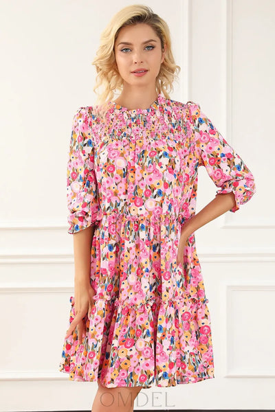 Floral Smocked Flounce Sleeve Mini Dress Trendsi OMDEL.COM