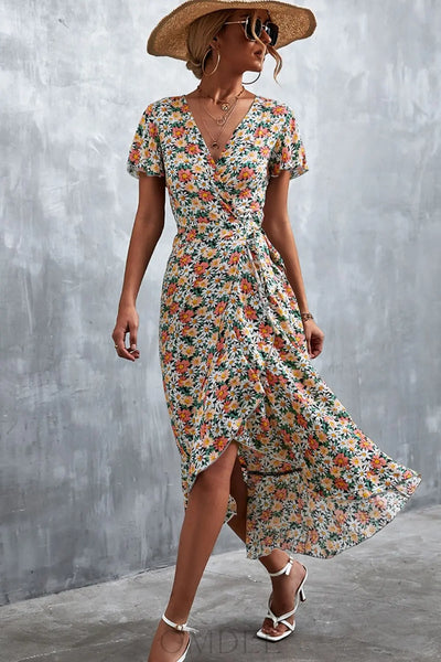 Floral Surplice Neck Tied Midi Dress Trendsi OMDEL.COM