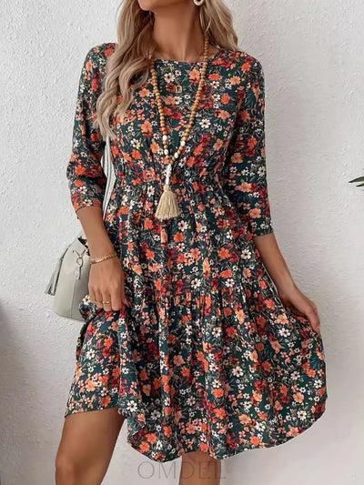 Frill Floral Round Neck Dress Trendsi OMDEL.COM