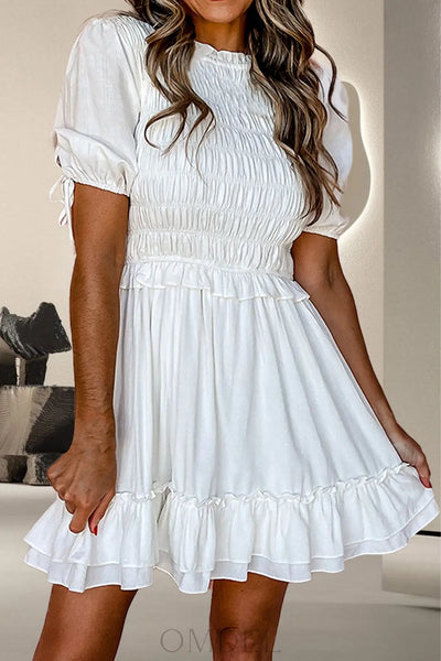 Frill Ruched Short Sleeve Mini Dress Trendsi OMDEL.COM