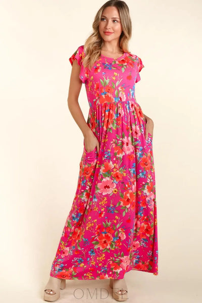 Haptics Floral Ruffled Round Neck Cap Sleeve Dress Trendsi OMDEL.COM