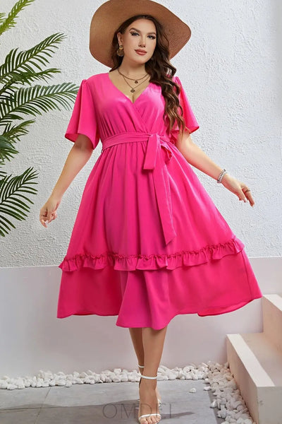 Honey Belted Frill Trim Flutter Sleeve Dress Trendsi OMDEL.COM