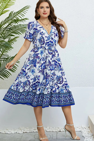 Honey Floral Flounce Sleeve Surplice Dress Trendsi OMDEL.COM