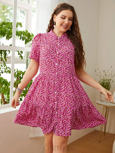 Honey Plus Size Printed Short Sleeve Collared Dress Trendsi OMDEL.COM