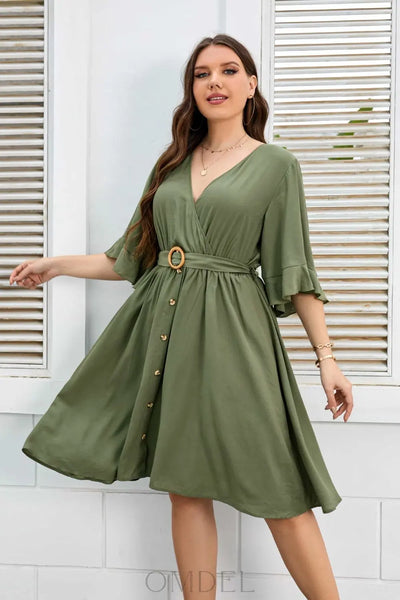 Honey Plus Size Surplice Neck Half Sleeve Dress Trendsi OMDEL.COM