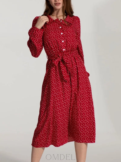 IZURIA Printed Tie Waist Midi Shirt Dress Trendsi OMDEL.COM