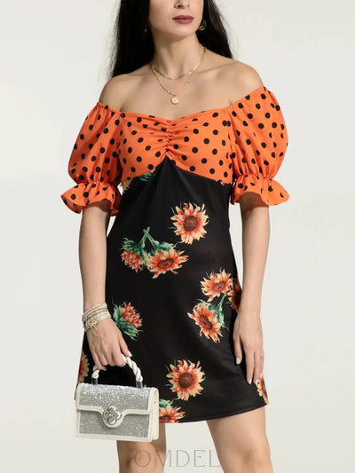 IZURIA Ruched Polka Dot Off Shoulder Mini Dress Trendsi OMDEL.COM