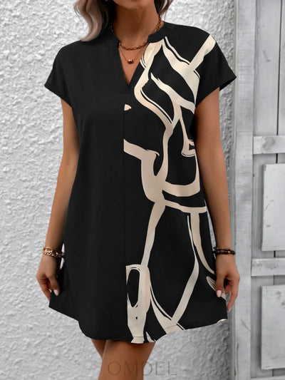 Ivy Lane Printed Notched Short Sleeve Dress Trendsi OMDEL.COM